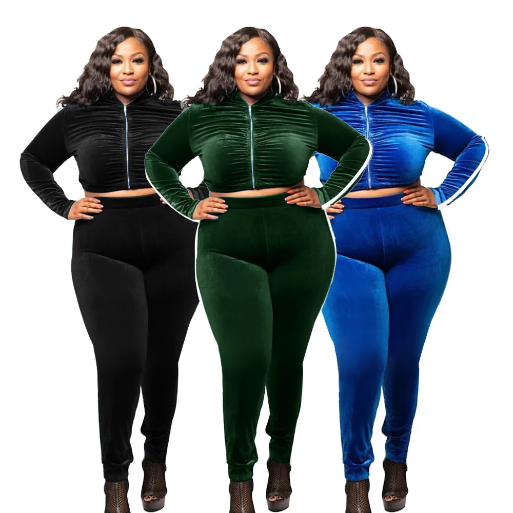Hot Style Women Plus Size Suede Tracksuits Outfits Solid Color Zipper Shirring O-neck Short Coats High Waist Skinny Pants Suits 
Hot Style Women Plus Size Suede Tracksuits Outfits Solid Color Zipper Shirring O-neck Short Coats High Waist Skinny Pants Suits