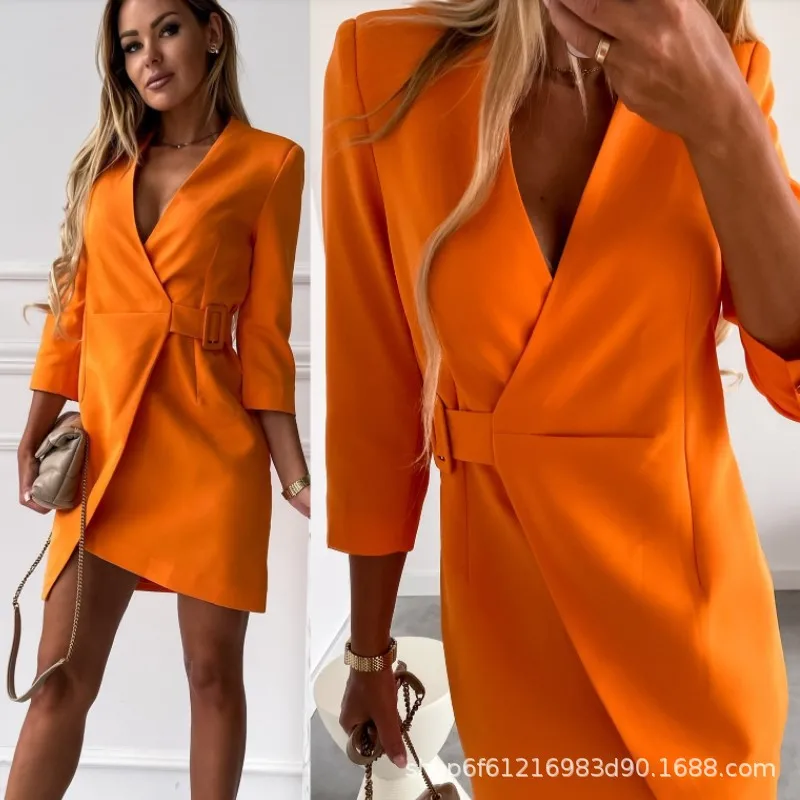 Belts Sashes V-neck England Elegant Woman Dress Three Quarter Short Mini Dresses Office Lady Solid Dress for Women Summer Autumn
Belts Sashes V-neck England Elegant Woman Dress Three Quarter Short Mini Dresses Office Lady Solid Dress for Women Summer Autumn