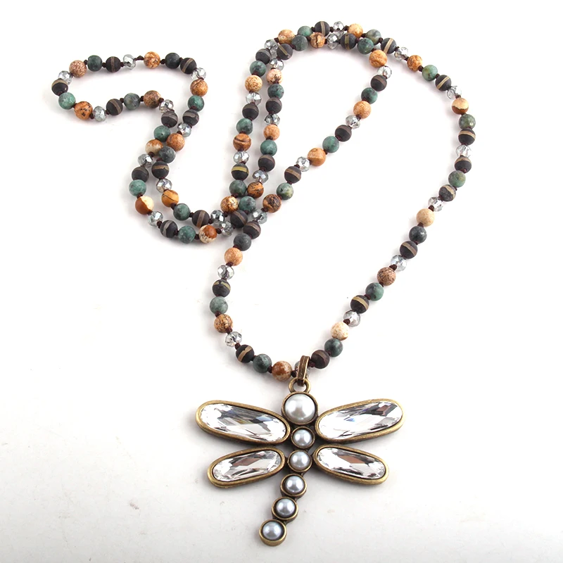 RH Fashion Bohemian Jewelry 6mm Semi Precious Stone Crystal Long Knotted Metal Dragonfly Pendant Necklaces Women Boho Necklace
RH Fashion Bohemian Jewelry 6mm Semi Precious Stone Crystal Long Knotted Metal Dragonfly Pendant Necklaces Women Boho Necklace