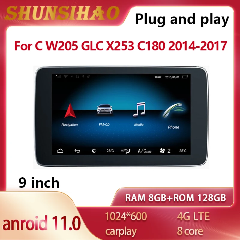 ShunSihao For 9 inch Benz C W205 GLC X253 C180 C253 2014-2017 Android 11 multimedia GPS navi car radio auto stereo CarPlay 128GB
ShunSihao For 9 inch Benz C W205 GLC X253 C180 C253 2014-2017 Android 11 multimedia GPS navi car radio auto stereo CarPlay 128GB