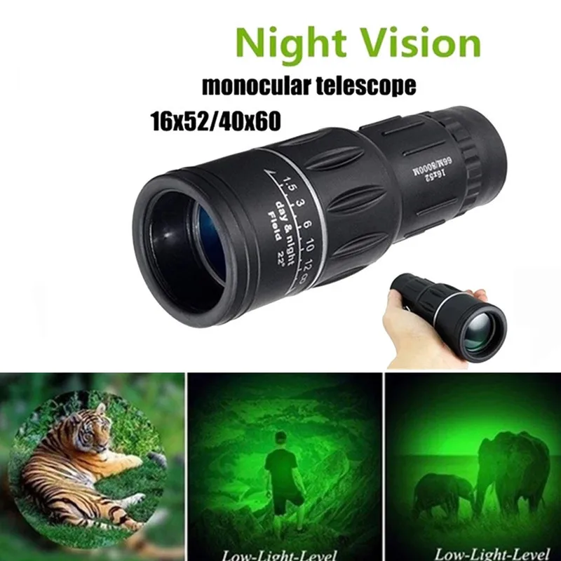 16X52 Distance Sports Hunting Zoomable Monocular Low Light Night Vision Telescope Binoculars Non-infrared high magnification
16X52 Distance Sports Hunting Zoomable Monocular Low Light Night Vision Telescope Binoculars Non-infrared high magnification