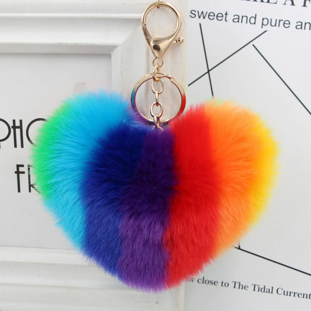 Rainbow Heart Pom poms Keychain Plush Balls Key Chains Decorative Pendant For Women Girl Cell Phone Car Bag Accessories Key Ring
Rainbow Heart Pom poms Keychain Plush Balls Key Chains Decorative Pendant For Women Girl Cell Phone Car Bag Accessories Key Ring