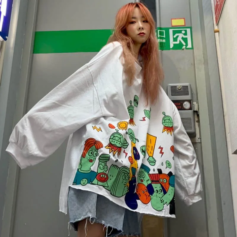 Large size T-shirt long-sleeved female Harajuku bf style cartoon graffiti printing loose Korean autumn T-shirt female student
Large size T-shirt long-sleeved female Harajuku bf style cartoon graffiti printing loose Korean autumn T-shirt female student