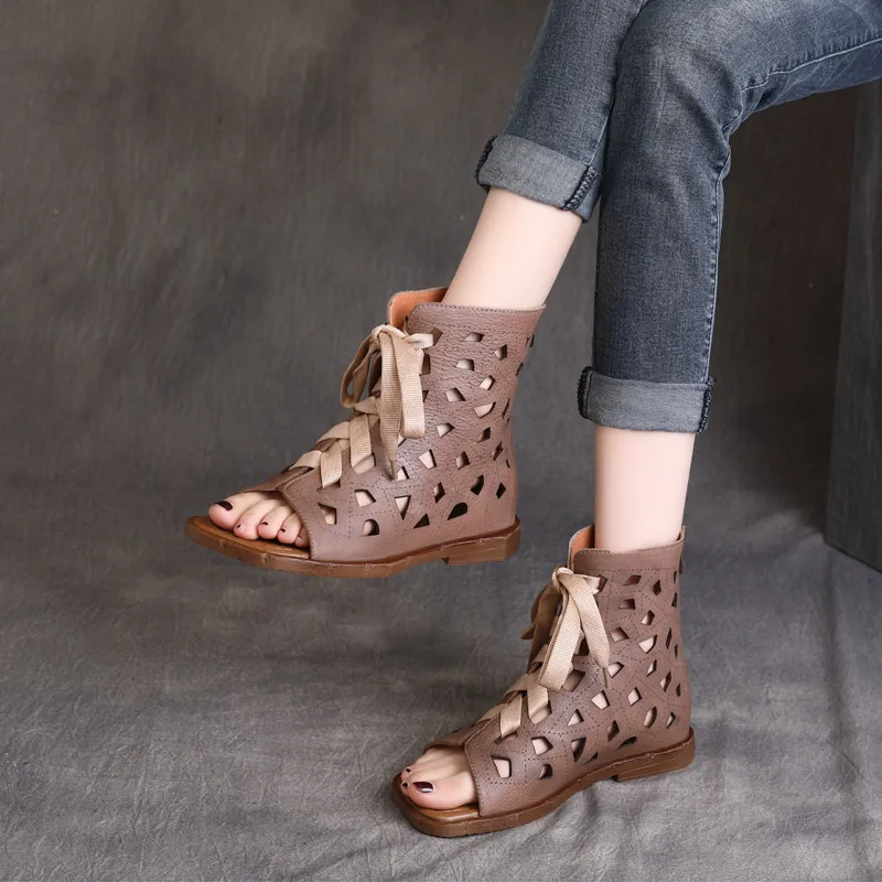 Women Leather Boots Sandals Peep Toe Hollow Out Retro Summer Shoes Low Heels Handmade Genuine Leather Women Ankle Boots Black
Women Leather Boots Sandals Peep Toe Hollow Out Retro Summer Shoes Low Heels Handmade Genuine Leather Women Ankle Boots Black