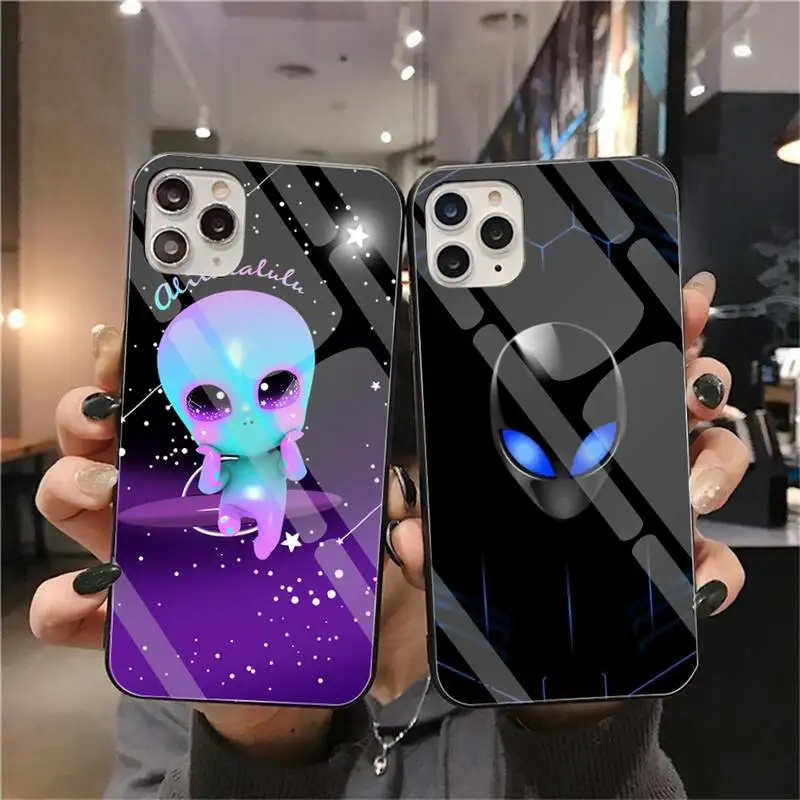 Милый блестящий чехол с инопланетянином НЛО закаленное стекло для iPhone 11 Pro XR XS MAX