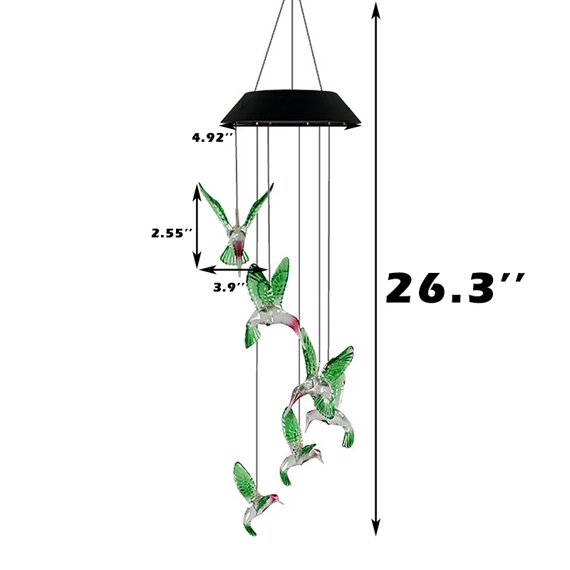 Hummingbird Wind Chime Light Solar Powered Outdoor Garden Hanging Decor Lamp Color Changing LED Bulb Automatic Sensor
Hummingbird Wind Chime Light Solar Powered Outdoor Garden Hanging Decor Lamp Color Changing LED Bulb Automatic Sensor