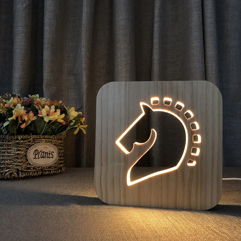Horse Head 3d Wooden Lamp Creative Led Wood Hollow Carving Night Light for Kids Birthday Xmas Gift Toys Bedroom Decoration
Horse Head 3d Wooden Lamp Creative Led Wood Hollow Carving Night Light for Kids Birthday Xmas Gift Toys Bedroom Decoration