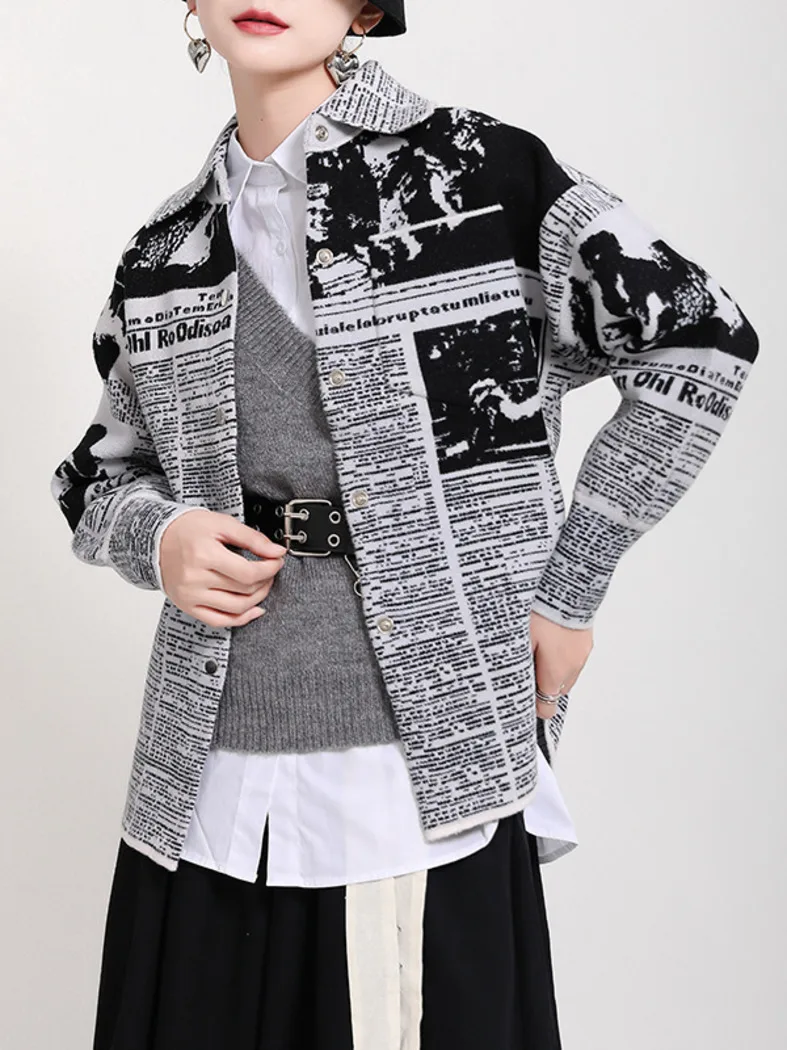 2021 Autumn And Winter New Newspaper Letter Printing Loose Slimming Women Jacket Women's Single-breasted Long-sleeved Jacket
2021 Autumn And Winter New Newspaper Letter Printing Loose Slimming Women Jacket Women's Single-breasted Long-sleeved Jacket
