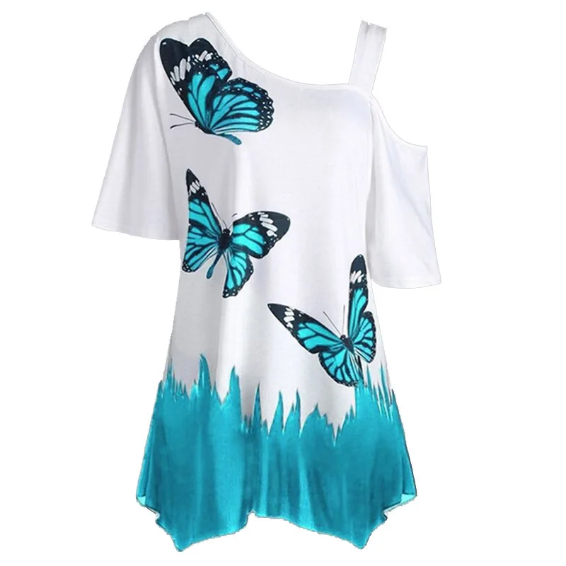 2021 summer new irregular butterfly print one-shoulder sling short-sleeved loose plus size T-shirt women's clothing
2021 summer new irregular butterfly print one-shoulder sling short-sleeved loose plus size T-shirt women's clothing