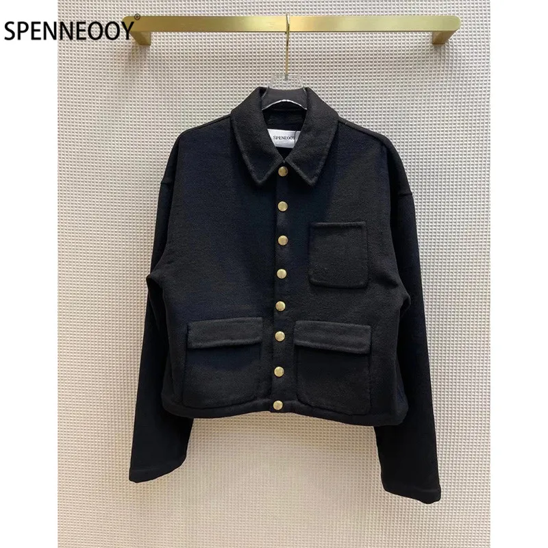 SPENNEOOY Designer Brand Autumn Winter Wool Blend Black Overcoat Outwear Women Gold Single-Breasted Embroidery Short Coat
SPENNEOOY Designer Brand Autumn Winter Wool Blend Black Overcoat Outwear Women Gold Single-Breasted Embroidery Short Coat