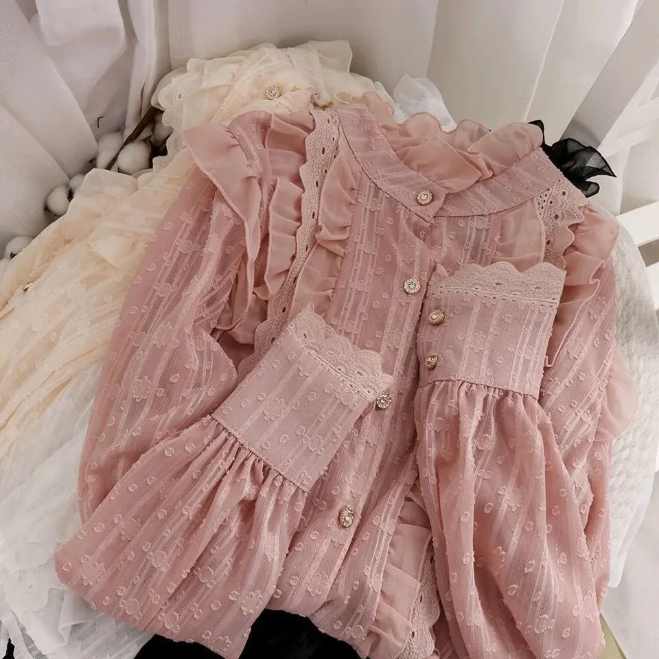 2021 Fashion Tops Lace Elegant White Shirt Womens Shirts Long Sleeve Sheer Blouse Crop Collared Designer Velvet Top Korean Pink
2021 Fashion Tops Lace Elegant White Shirt Womens Shirts Long Sleeve Sheer Blouse Crop Collared Designer Velvet Top Korean Pink