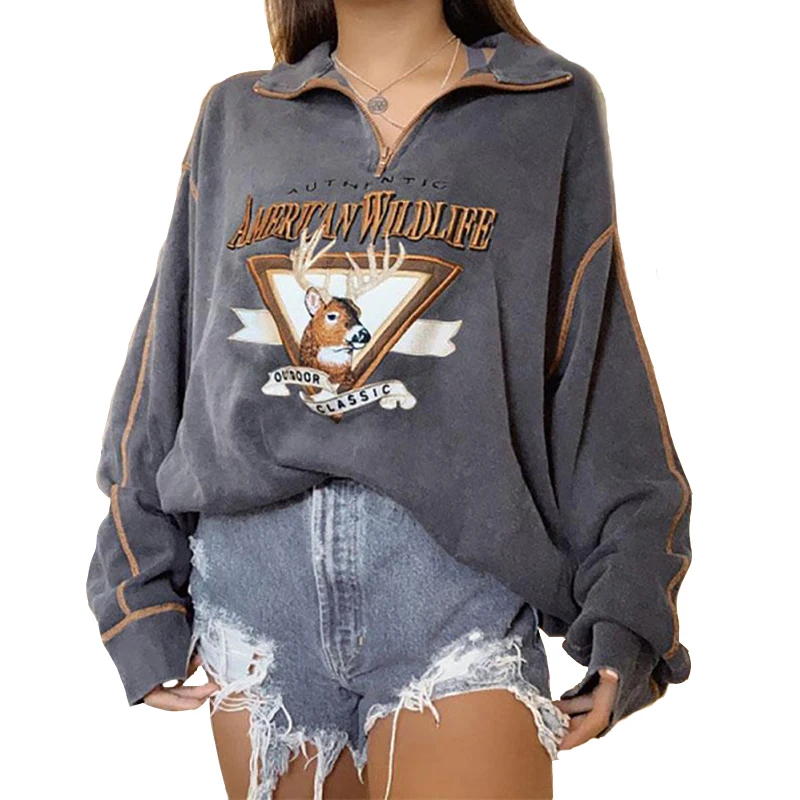 Gray Deer Letter Printing Sweatshirt Women Zipper V-neck Long Sleeve Plus Size Loose Vintage Streetwear Brand Design Fall 2020
Gray Deer Letter Printing Sweatshirt Women Zipper V-neck Long Sleeve Plus Size Loose Vintage Streetwear Brand Design Fall 2020