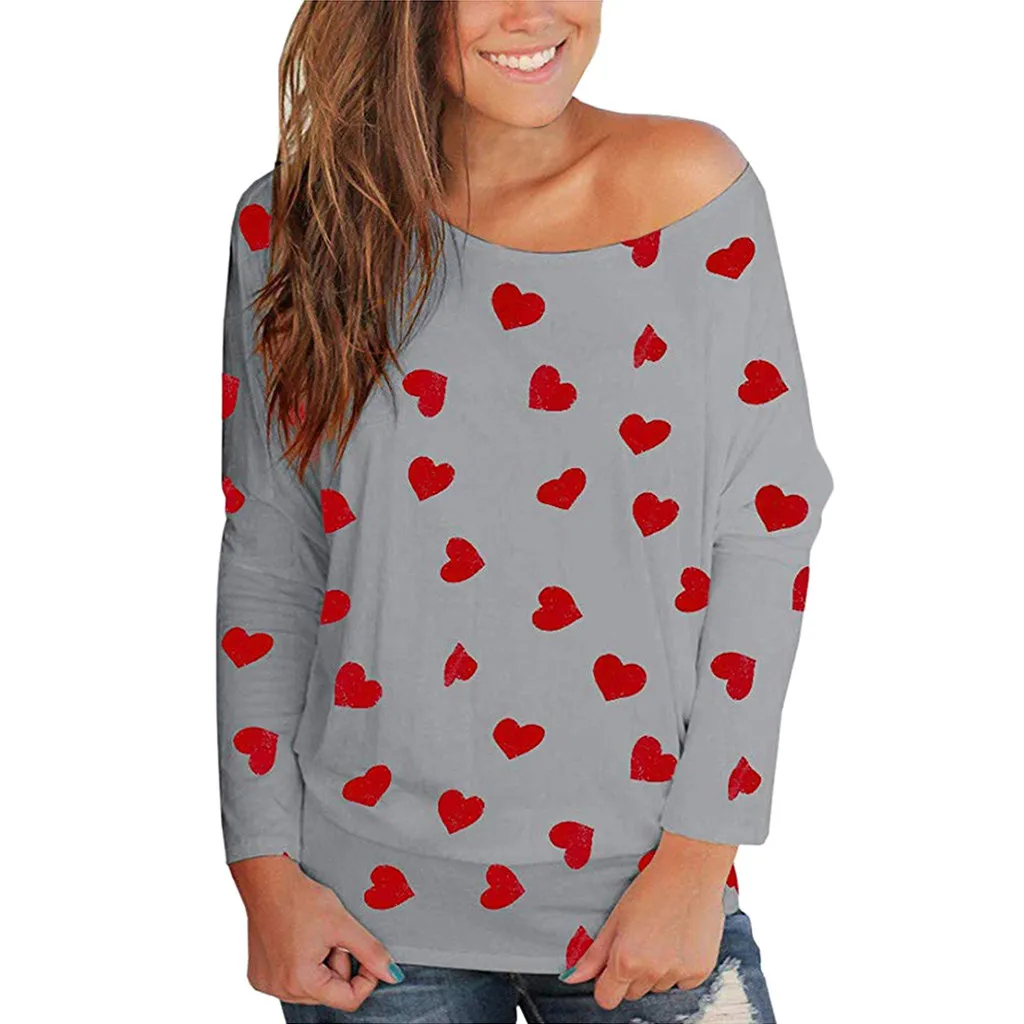 Женская футболка с длинным рукавом принтом сердца футболки открытыми плечами
