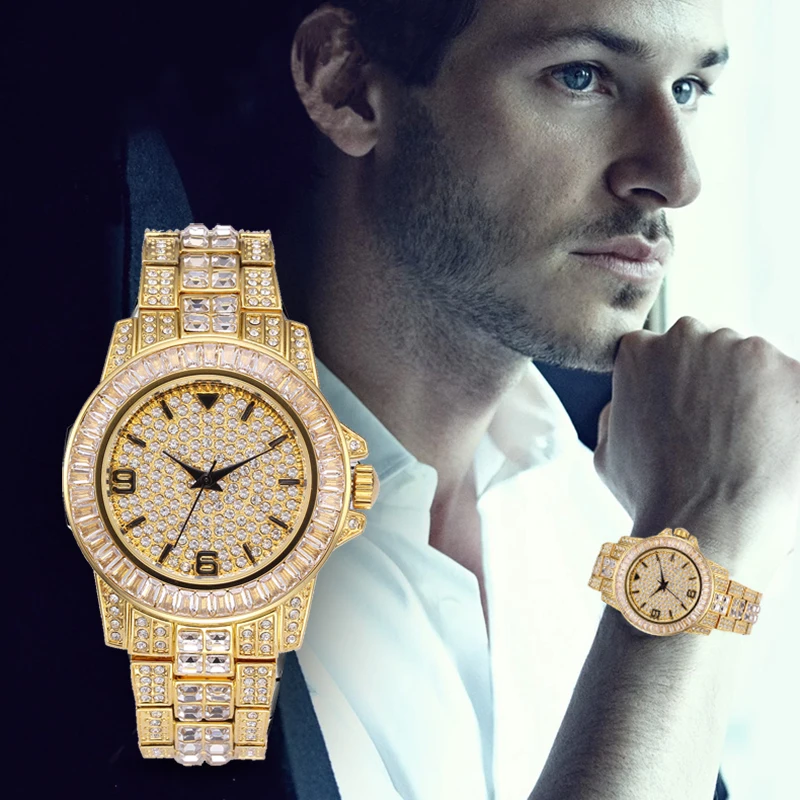 Dropshipping MISSFOX Iced Out Luxury Wristwatch Baguette Diamond Watch Silver Hip Hop Classy Quartz Men With Gifts Box | Наручные часы