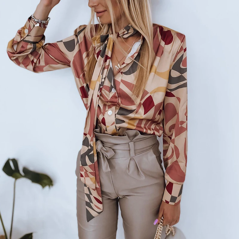 Women Printed Casual Tie Shirt Blouse Lady Single Breasted Long Sleeve Shirt Floral Office Work Fashion 2021 Autumn Tops Mujeres
Women Printed Casual Tie Shirt Blouse Lady Single Breasted Long Sleeve Shirt Floral Office Work Fashion 2021 Autumn Tops Mujeres