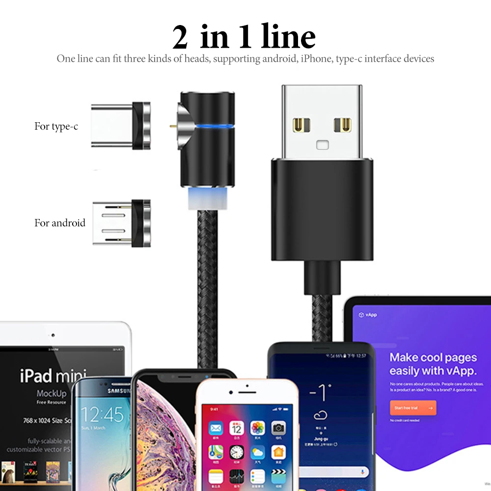 Фото Магнитный USB кабель для быстрой зарядки usb type C Android Магнитная Зарядка данных Xiaomi