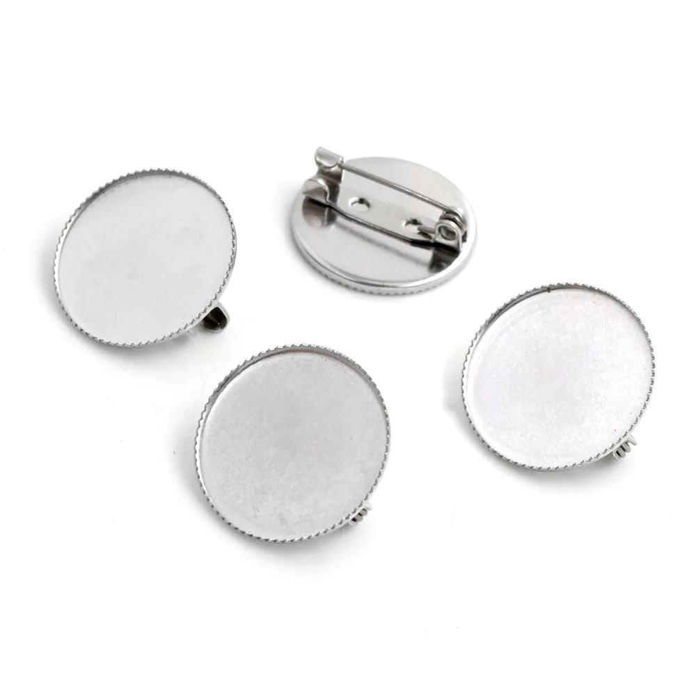 

( No Fade ) 10pcs 18mm 20mm Inner Size Stainless Steel Material Brooch Style Cabochon Base Cameo Setting Charms Pendant Tray
