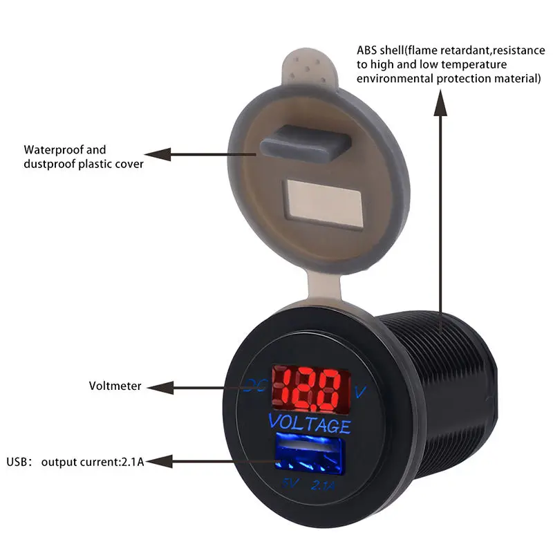 DC 12V-24V 2.1A Car Motorcycle Red Blue LED Digital Display Voltmeter Fast Charger IP66 Waterproof
DC 12V-24V 2.1A Car Motorcycle Red Blue LED Digital Display Voltmeter Fast Charger IP66 Waterproof