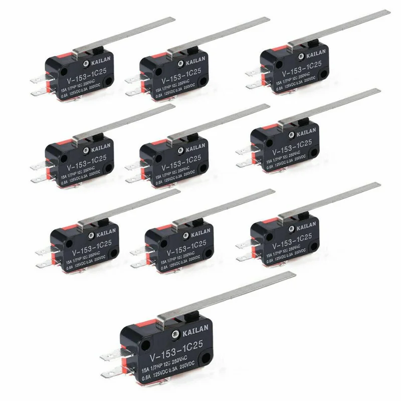 

10pcs/lot Electrical Micro Switches V-153-1C25 Limit Switch Long Straight Hinge Lever Type SPDT Switch for Instrument Measure