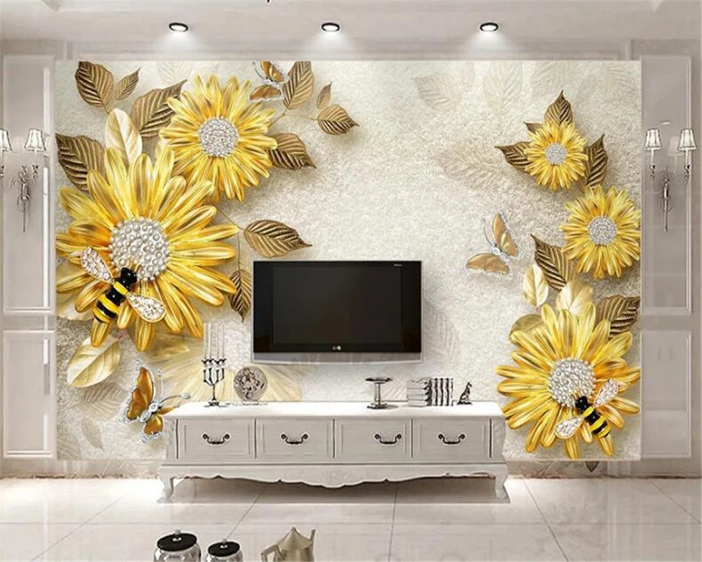 

Пользовательские обои, современные минималистские 3D тисненые роскошные золотые украшения, фон для телевизора, украшение для гостиной, картина, фотообои