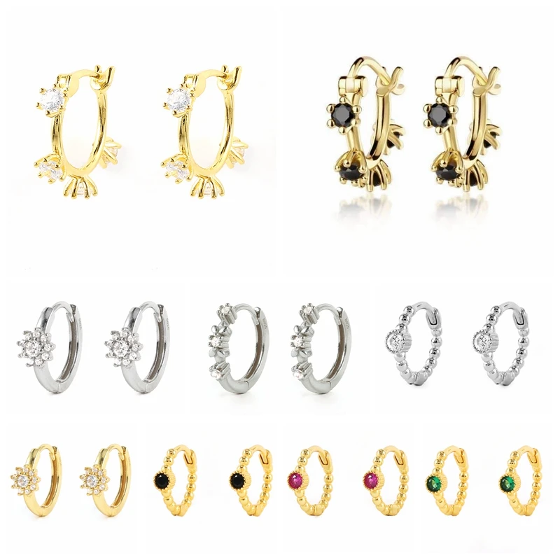 BOAKO 925 Sterling Silver Black White Zircon CZ Flower Beads Hoop Earrings For Women Gift Luxury 8/9/10mm Circle Huggie Earrings
BOAKO 925 Sterling Silver Black White Zircon CZ Flower Beads Hoop Earrings For Women Gift Luxury 8/9/10mm Circle Huggie Earrings
