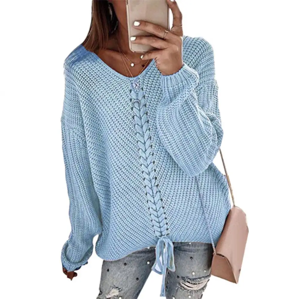 Ele-choices Autumn Winter Women Solid Color V Neck Bandage Long Sleeve Sweater Jumper Top
Ele-choices Autumn Winter Women Solid Color V Neck Bandage Long Sleeve Sweater Jumper Top