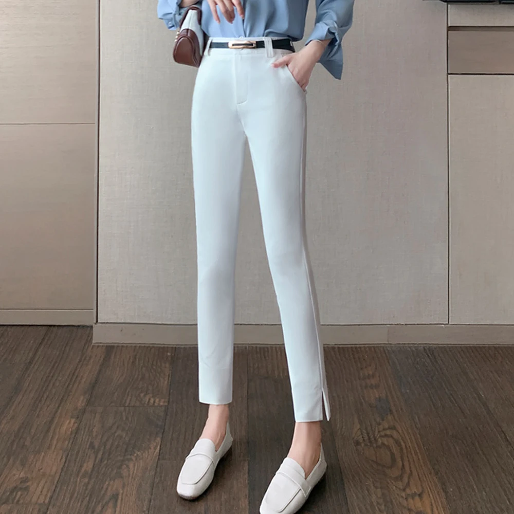 New 2022 Spring Formal Pants Women Ankle-Length Straight Trousers Womens Casual Slit Comfortable Mid-Waist Black Pants 
New 2022 Spring Formal Pants Women Ankle-Length Straight Trousers Womens Casual Slit Comfortable Mid-Waist Black Pants