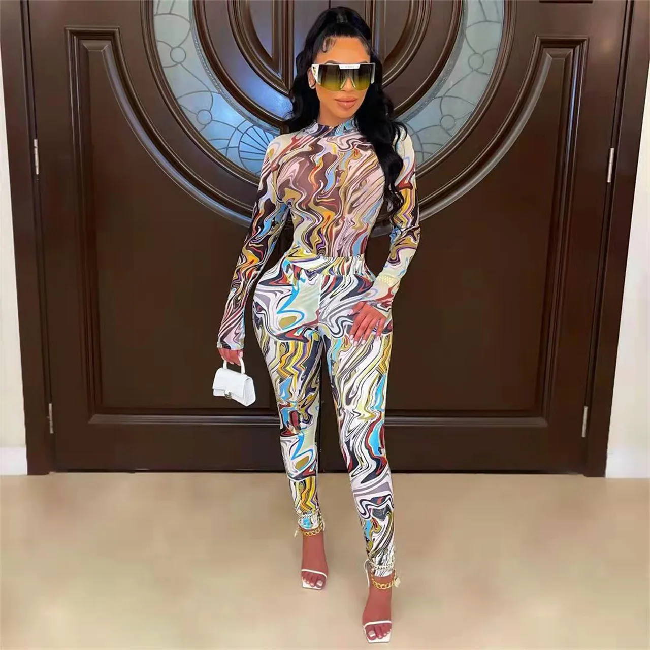 Colorful Printed Long Sleeve High Waist Skinny One Piece Pencil Pants Suits Women Jumpsuits Outfits Fall Sexy Fitness Wear
Colorful Printed Long Sleeve High Waist Skinny One Piece Pencil Pants Suits Women Jumpsuits Outfits Fall Sexy Fitness Wear