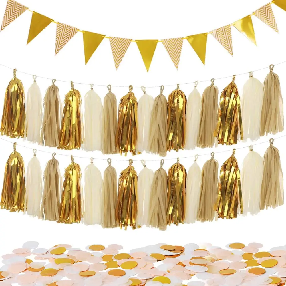 METABLE 30PCS Gold Tassel Garland and 15PCS Pennant Banner Triangle Flags Bunting and 10g Gold Paper Confetti party supplies
METABLE 30PCS Gold Tassel Garland and 15PCS Pennant Banner Triangle Flags Bunting and 10g Gold Paper Confetti party supplies