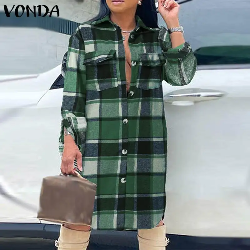2022 VONDA Autumn Women Long Sleeve Blouse Ladies Casual Vintage Plaid Long Shirts Vintage Lapel Neck Femme Party Blusas Baggy
2022 VONDA Autumn Women Long Sleeve Blouse Ladies Casual Vintage Plaid Long Shirts Vintage Lapel Neck Femme Party Blusas Baggy