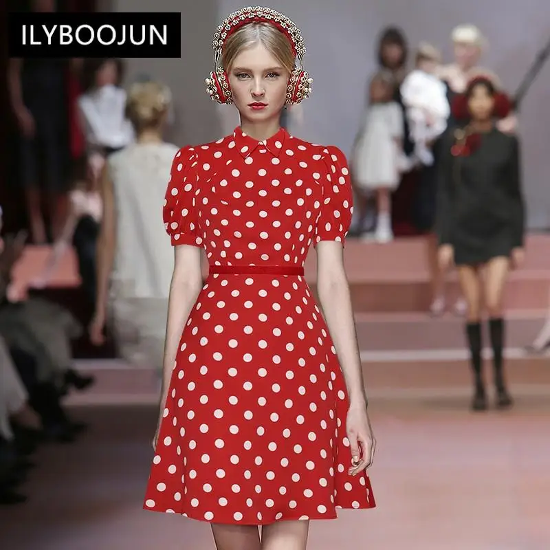 Designer Summer Fashion Polka dot Dress Women Turn-down Collar Puff sleeve Red MIni Party Dress
Designer Summer Fashion Polka dot Dress Women Turn-down Collar Puff sleeve Red MIni Party Dress