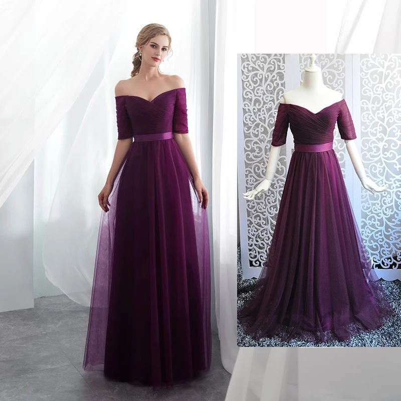2020 Популярные фиолетовые элегантные Сатиновые платья подружки невесты тюлевые