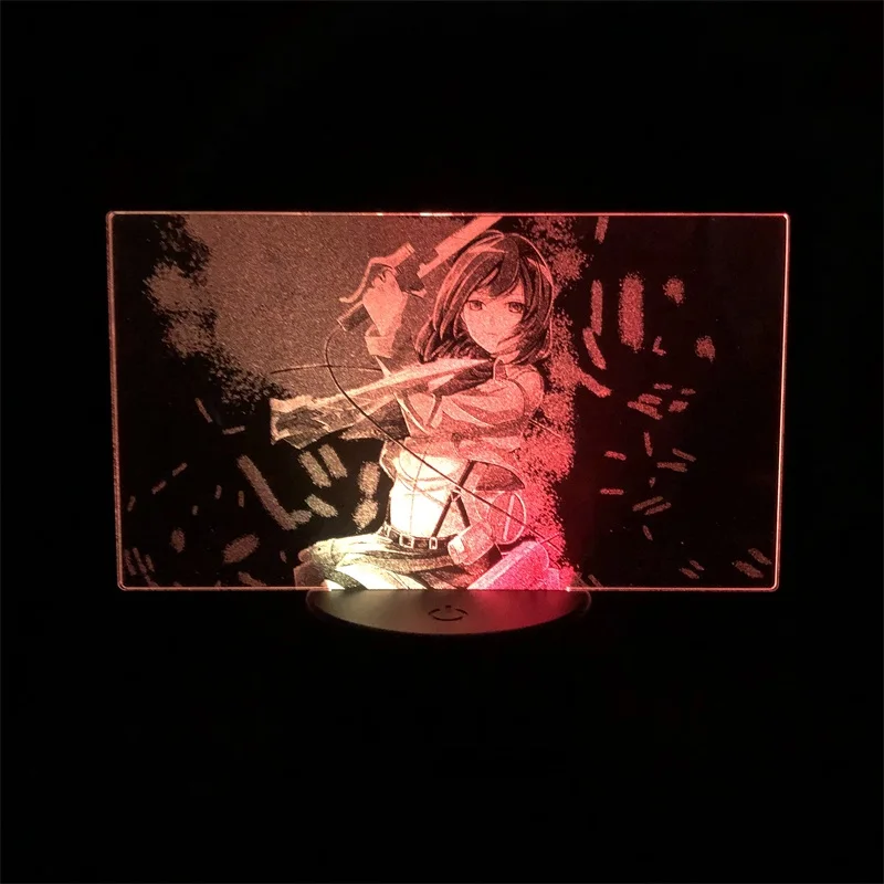 

Mikasa Ackerman атака на Титанов Двухцветная светодиодная лампа двухцветная 3D лампа японское аниме Манга цветная с дистанционным сенсорным датчи...