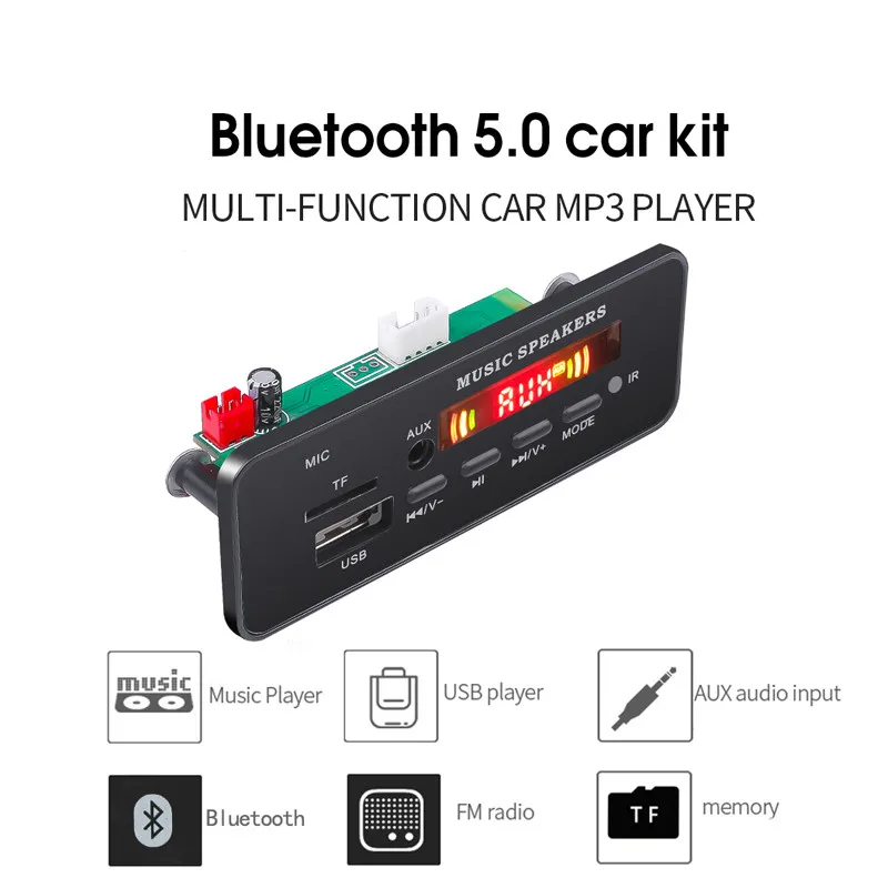 Записывающий Автомобильный MP3-плеер USB Bluetooth V5.0 с громкой связью встроенный 5-12 в MP3