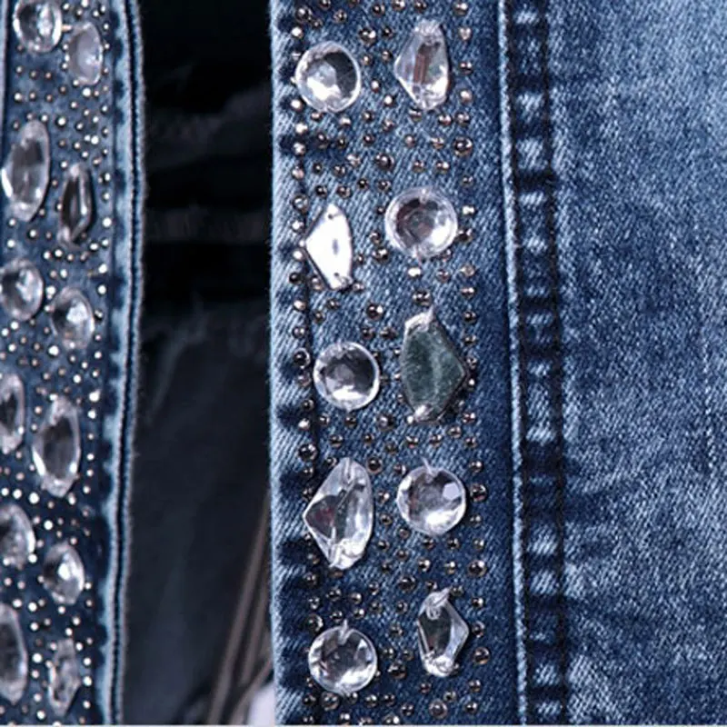 Spring Fashion Women Denim Jacket Slim Zipper Casual Short Sequins Outerwear Ladies Vintage Biker Crystal Chaqueta Mujer A237
Spring Fashion Women Denim Jacket Slim Zipper Casual Short Sequins Outerwear Ladies Vintage Biker Crystal Chaqueta Mujer A237