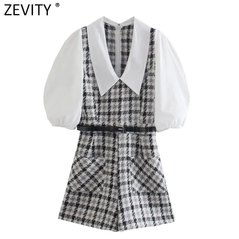 Zevity New Women Vintage Peter Pan Collar Patchwork Plaid Jumpsuits Chic Ladies Puff Sleeve Sashes Conjion Shorts Rompers DS9302
Zevity New Women Vintage Peter Pan Collar Patchwork Plaid Jumpsuits Chic Ladies Puff Sleeve Sashes Conjion Shorts Rompers DS9302