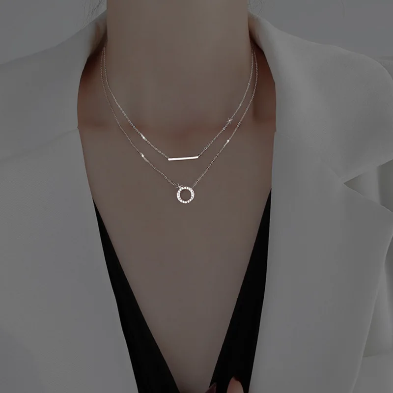 MEYRROYU Sterling Silver Double-layer Round Micro-inlaid Zircon Rectangular Stitching Necklace Female Charm Jewelry Gift Collar
MEYRROYU Sterling Silver Double-layer Round Micro-inlaid Zircon Rectangular Stitching Necklace Female Charm Jewelry Gift Collar