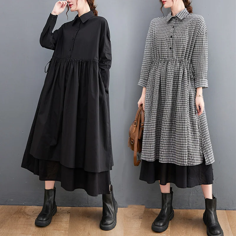 2021 Autumn New Patchwork Dress Fashion Mid-Length Fake Two Pieces Shirts Dress 
2021 Autumn New Patchwork Dress Fashion Mid-Length Fake Two Pieces Shirts Dress