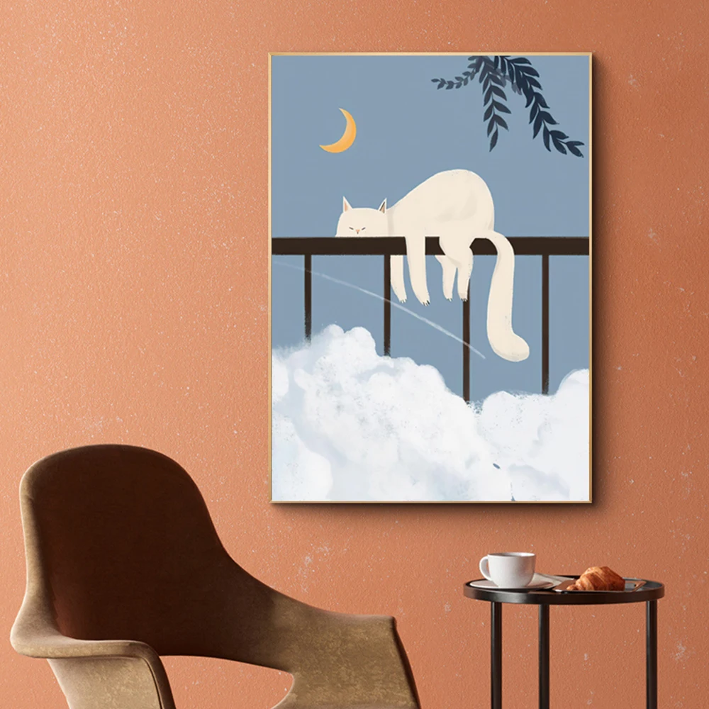 Cartoon Sleep White Cat Canvas Painting Prints Pictures Modern Wall Art Blue Night Landscape Poster For Bedroom Decoration
Cartoon Sleep White Cat Canvas Painting Prints Pictures Modern Wall Art Blue Night Landscape Poster For Bedroom Decoration