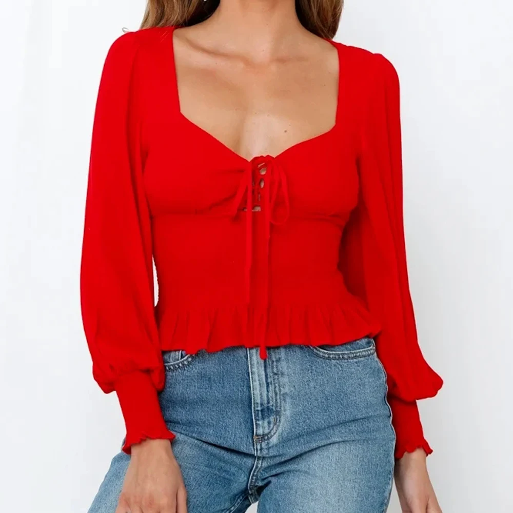 2021 spring new Women white red Chiffon Short shirt Mujer Elegant Office long sleeve top Lady v neck casual Bandage Blouse Femme
2021 spring new Women white red Chiffon Short shirt Mujer Elegant Office long sleeve top Lady v neck casual Bandage Blouse Femme