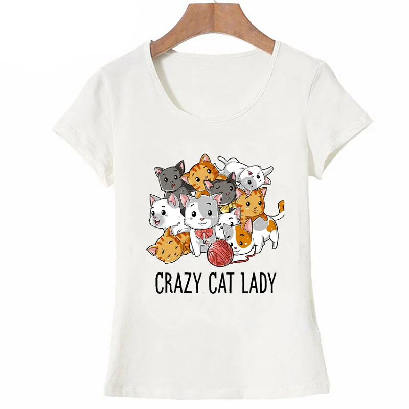 Летняя футболка для леди Crazy Cat забавная с кошками котятами мемами Подарочная