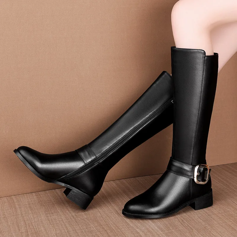 Meotina Winter Riding Boots Women Natural Genuine Leather Buckle Chunky Heels Knee High Boots Zip Round Toe Shoes Lady Autumn 39
Meotina Winter Riding Boots Women Natural Genuine Leather Buckle Chunky Heels Knee High Boots Zip Round Toe Shoes Lady Autumn 39