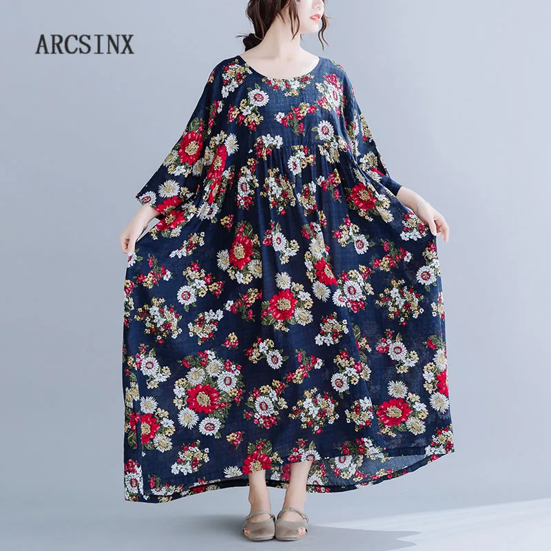 ARCSINX цветочное женское платье размера плюс 4XL 5XL 6XL хлопковое весеннее для женщин