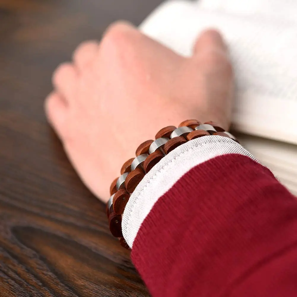 Fashion Wooden Men's Bracelet Stylish Wood & Stainless Steel Combined Wooden Bangle Jewelry Great Gift for Men
Fashion Wooden Men's Bracelet Stylish Wood & Stainless Steel Combined Wooden Bangle Jewelry Great Gift for Men