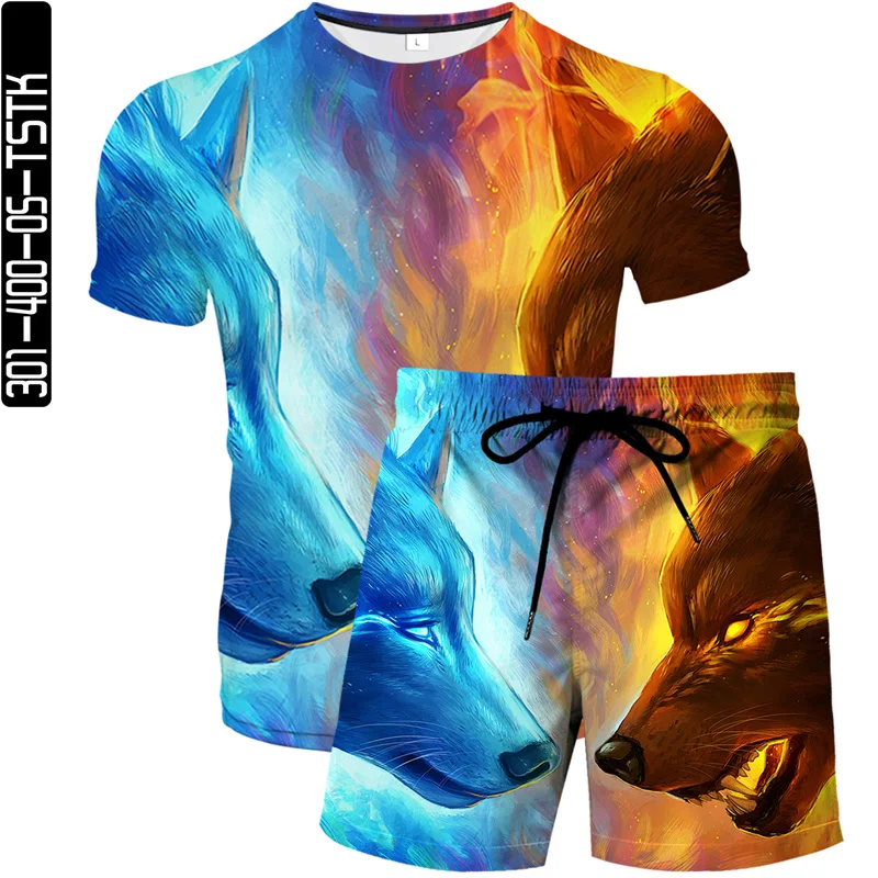 Mr.z Harajuku 3D print Summer men/women two-piece T-shirt + shorts Couples casual sportswear street style Twin wolves 
Mr.z Harajuku 3D print Summer men/women two-piece T-shirt + shorts Couples casual sportswear street style Twin wolves