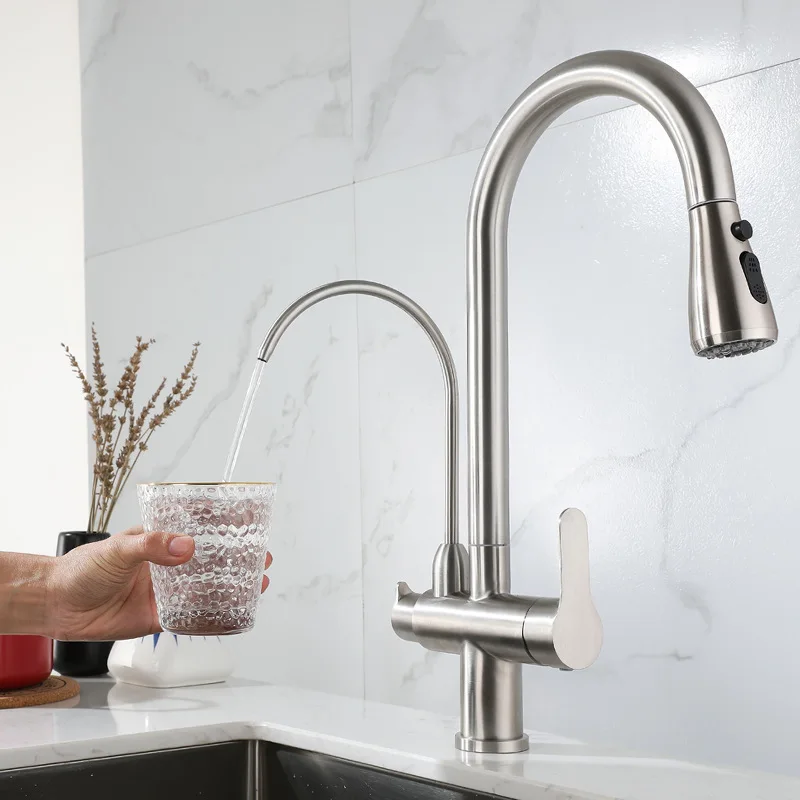 304 Brushed Stainless Steel Kitchen Faucet Single Hole Pull-out Sink Kitchen Faucet Cooling and Heating Adjustment Faucet
304 Brushed Stainless Steel Kitchen Faucet Single Hole Pull-out Sink Kitchen Faucet Cooling and Heating Adjustment Faucet