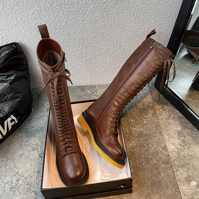 ANNYMOLI Motorcycle Boots Women Shoes Real Leather Platform Mid Heel Knee High Boots Lace Up Zip Lady Long Boots Winter Black 43
ANNYMOLI Motorcycle Boots Women Shoes Real Leather Platform Mid Heel Knee High Boots Lace Up Zip Lady Long Boots Winter Black 43