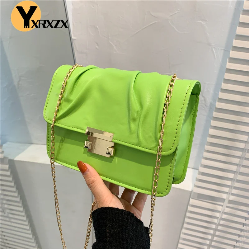 Chain Women Bag Folds PU Leather New 2022 Lady Small Square Crossbody Bag Shoulder Messenger Bag Green Yellow Casual Female Sac
Chain Women Bag Folds PU Leather New 2022 Lady Small Square Crossbody Bag Shoulder Messenger Bag Green Yellow Casual Female Sac