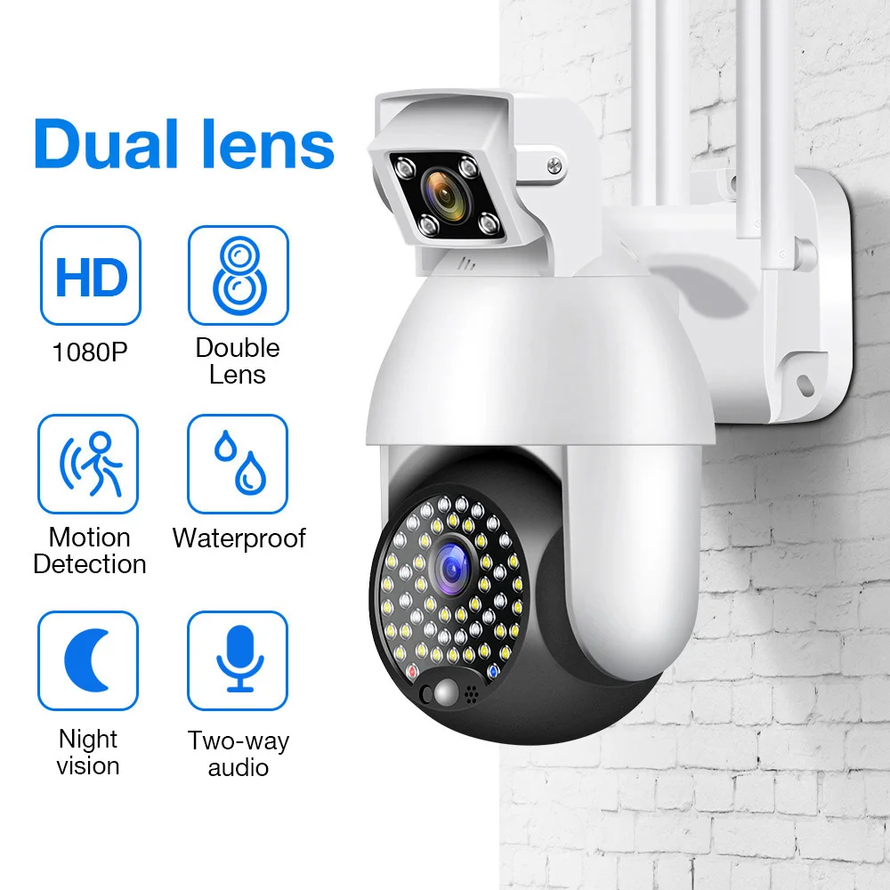Двойная Линза 1080P PTZ IP камера Wifi наружная скоростная купольная беспроводная