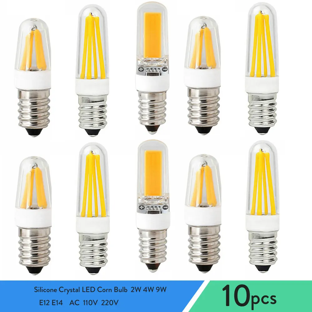 

10Pcs E12 LED Lamp 4W 8W 9W 220V 110V E14 Light Bulb Filament COB lamparas For Chandelier Replace 30W 40W Halogen Light White